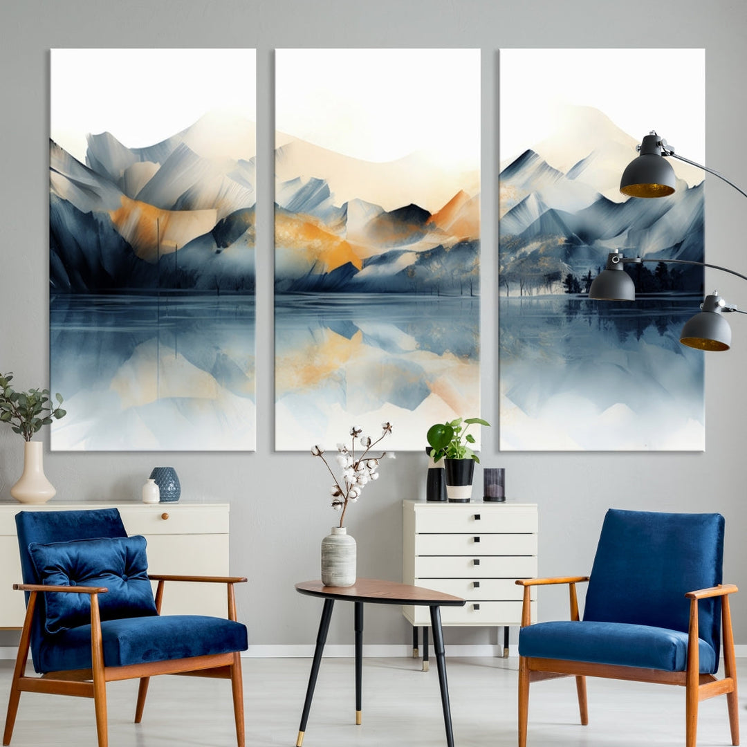 Watercolor Abstract Mountain Lake Wall Art Canvas Print