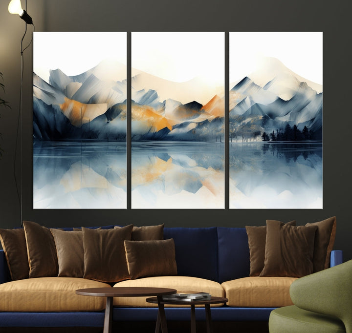 Watercolor Abstract Mountain Lake Wall Art Canvas Print