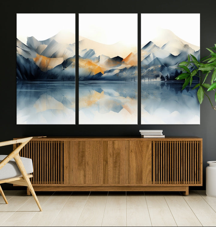 Watercolor Abstract Mountain Lake Wall Art Canvas Print