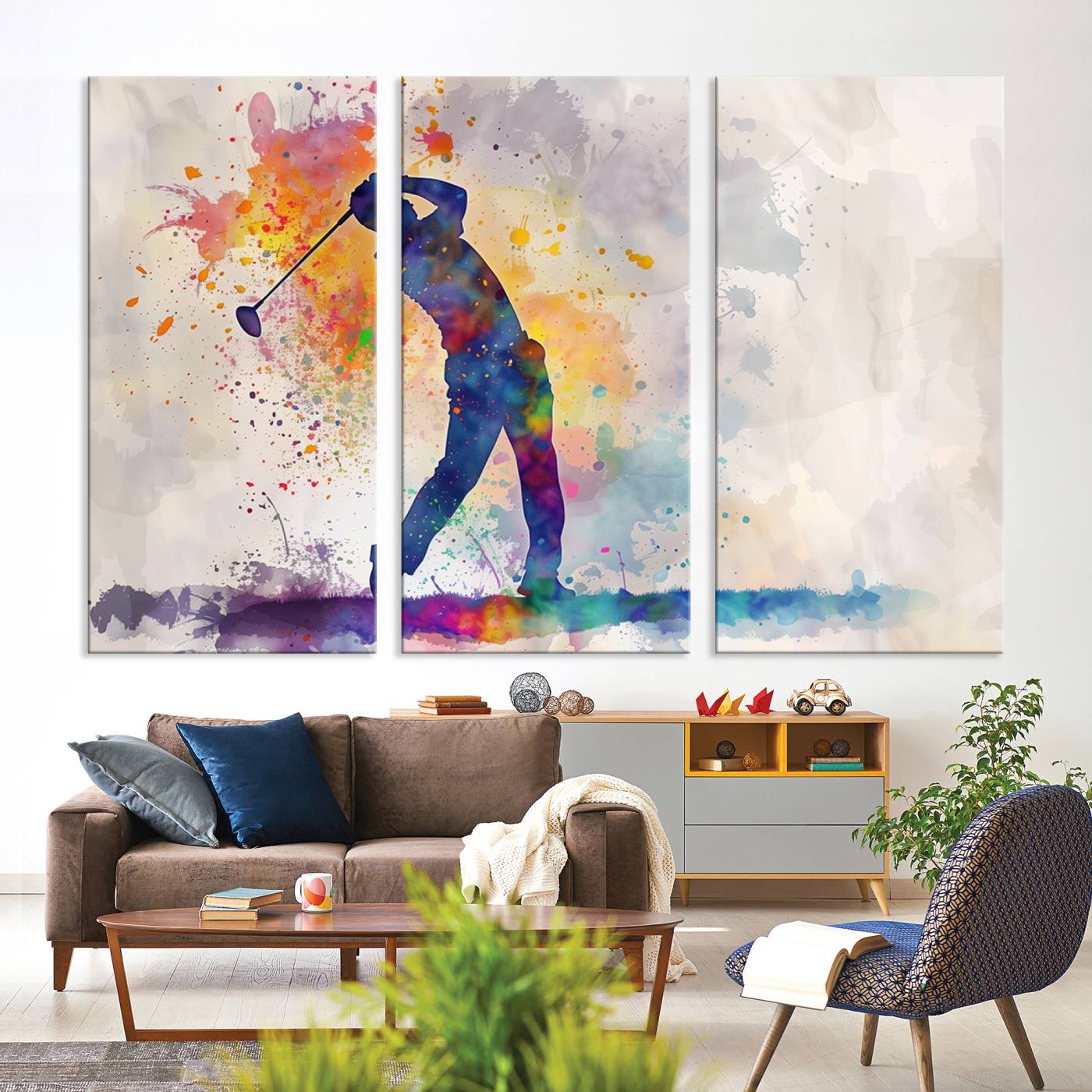 Watercolor Golf Swing Wall Art Canvas Print | Vibrant Abstract Golf Player Silhouette | Sports-Inspired Wall Decor for Golf Enthusiasts