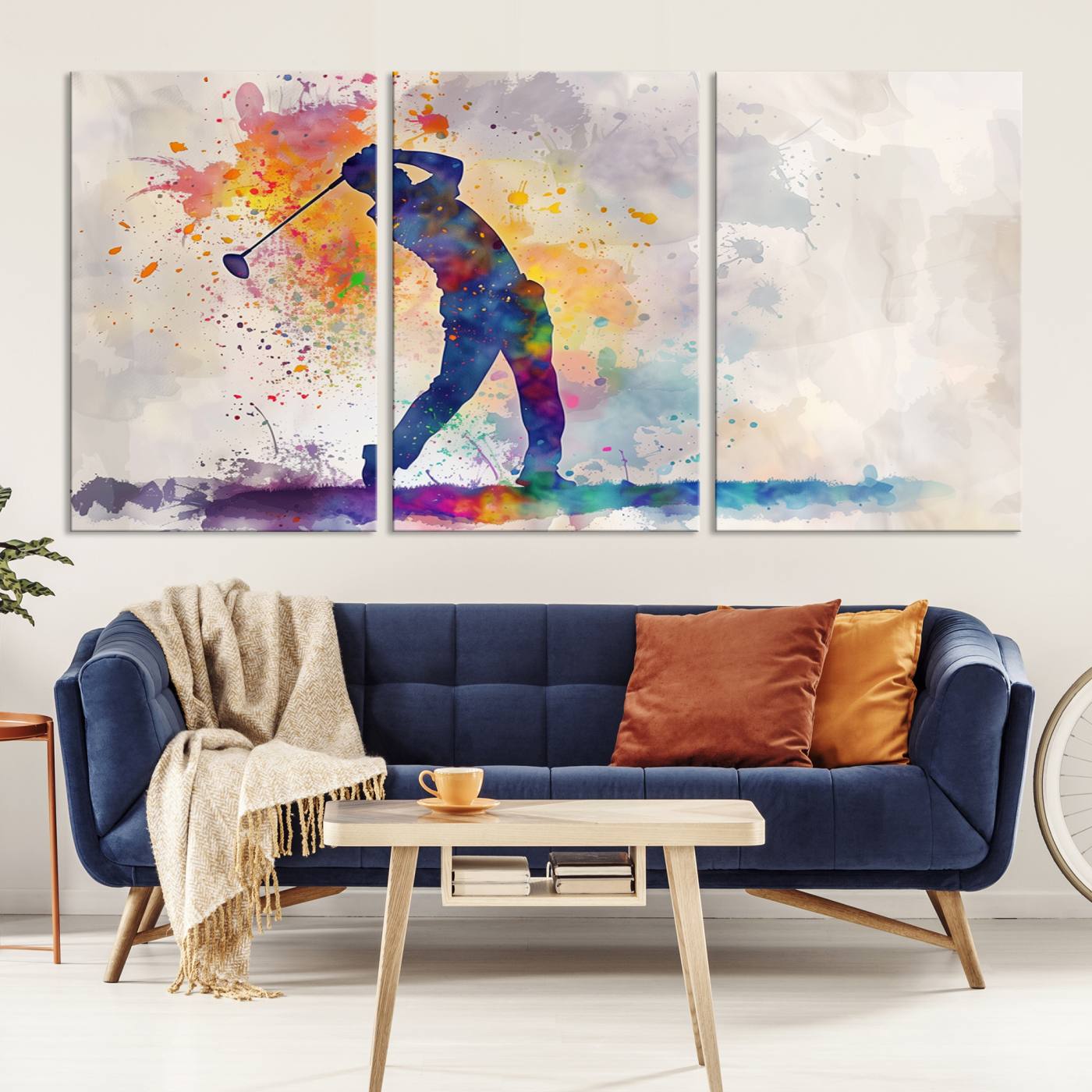 Watercolor Golf Swing Wall Art Canvas Print | Vibrant Abstract Golf Player Silhouette | Sports-Inspired Wall Decor for Golf Enthusiasts