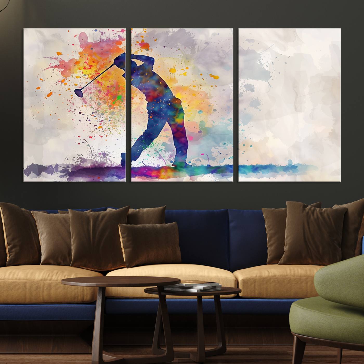 Watercolor Golf Swing Wall Art Canvas Print | Vibrant Abstract Golf Player Silhouette | Sports-Inspired Wall Decor for Golf Enthusiasts