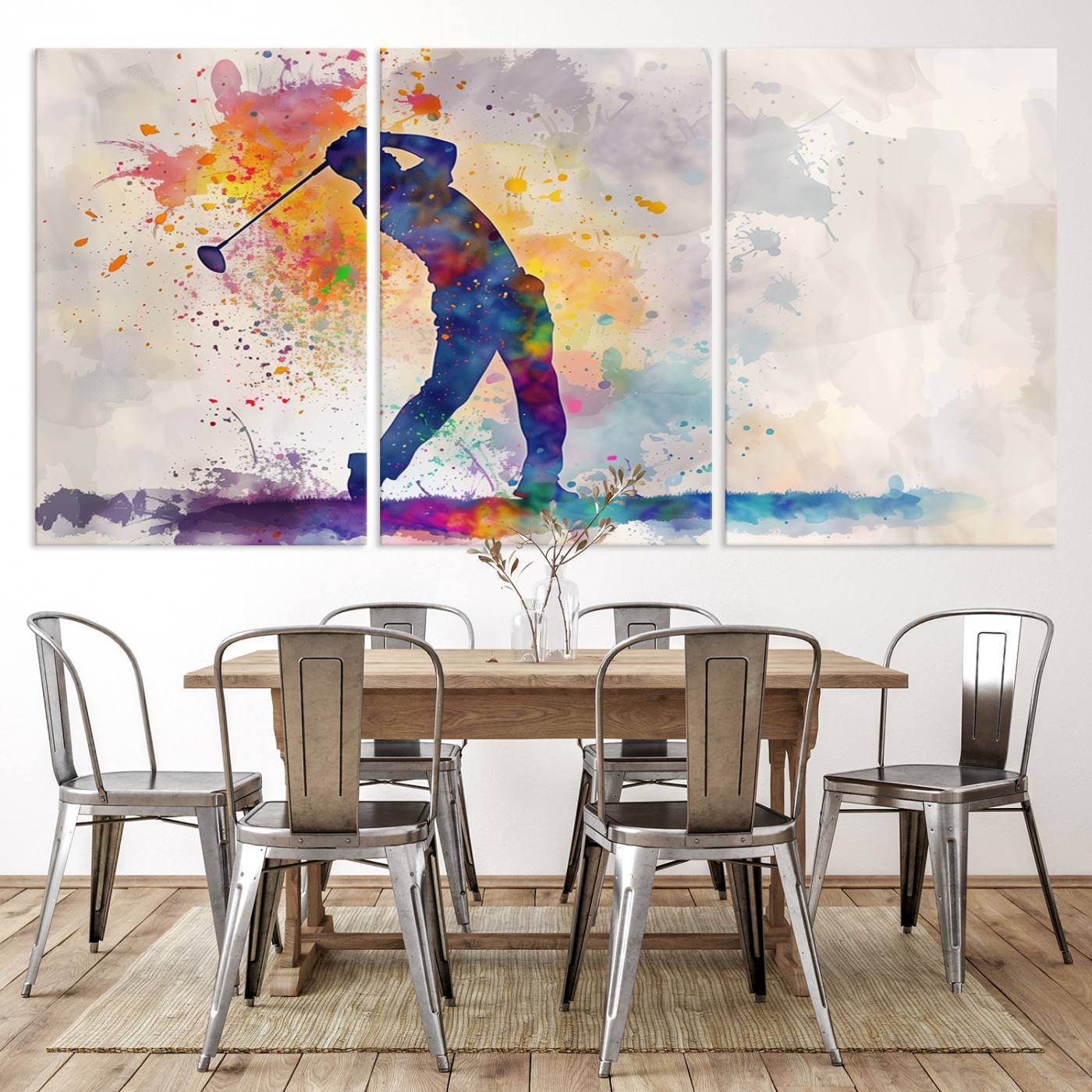89625-MGV-CV-36X24-Watercolor Golf Swing Wall Art Canvas Print | Vibrant Abstract Golf Player Silhouette | Sports-Inspired Wall Decor for Golf Enthusiasts
