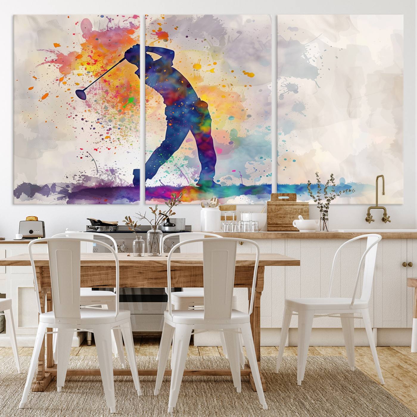 89625-MGV-CV-36X24-Watercolor Golf Swing Wall Art Canvas Print | Vibrant Abstract Golf Player Silhouette | Sports-Inspired Wall Decor for Golf Enthusiasts
