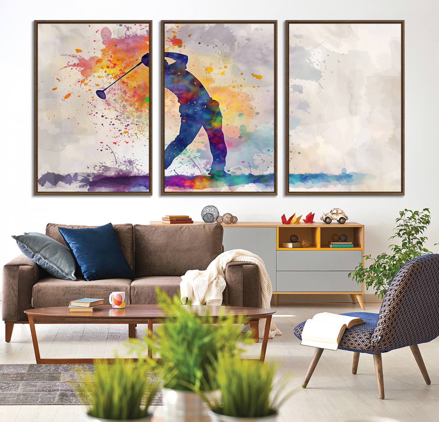 89625-MGV-CV-36X24-Watercolor Golf Swing Wall Art Canvas Print | Vibrant Abstract Golf Player Silhouette | Sports-Inspired Wall Decor for Golf Enthusiasts