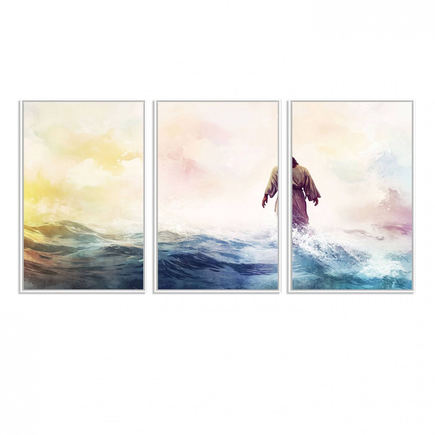 60356-MGV-CV-36X24-Watercolor Jesus Walking on Water Canvas Print, Christian Wall Art, Jesus Christ Walking