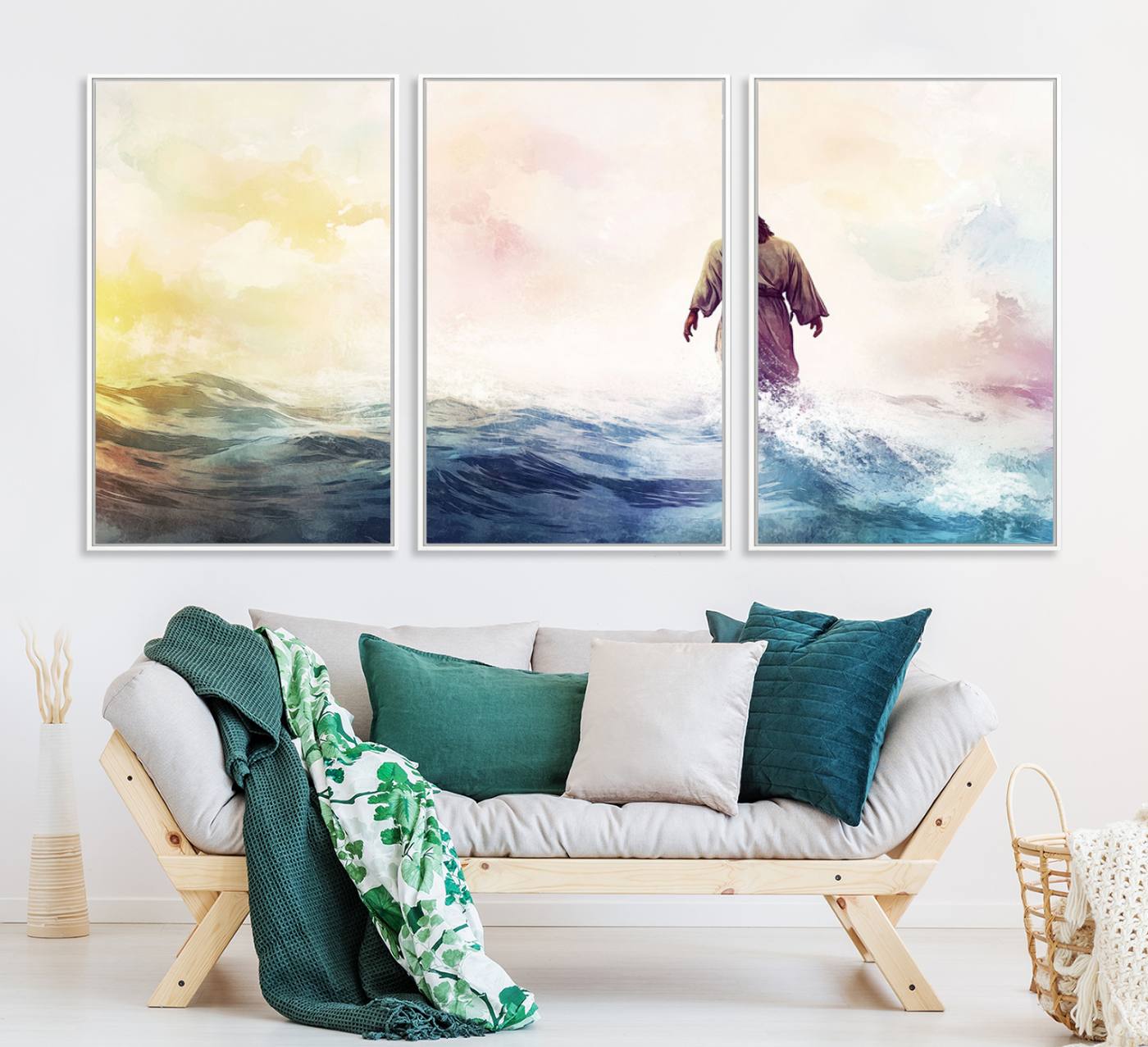 60356-MGV-CV-36X24-Watercolor Jesus Walking on Water Canvas Print, Christian Wall Art, Jesus Christ Walking