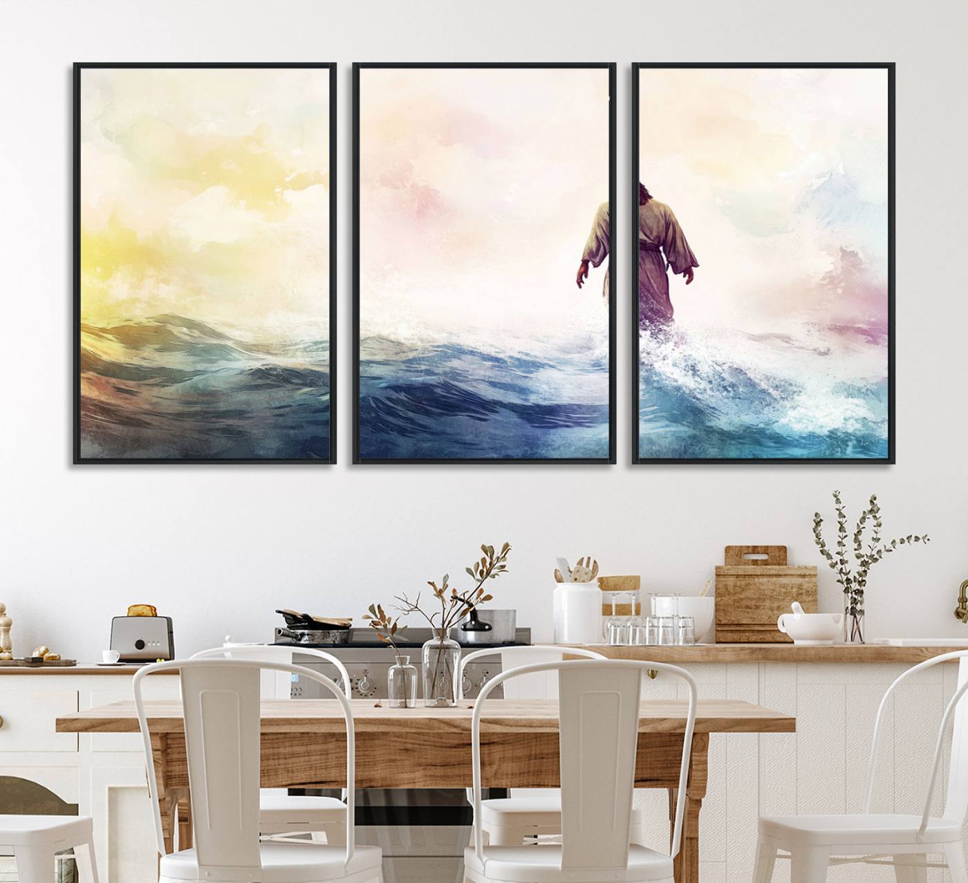 60356-MGV-CV-36X24-Watercolor Jesus Walking on Water Canvas Print, Christian Wall Art, Jesus Christ Walking