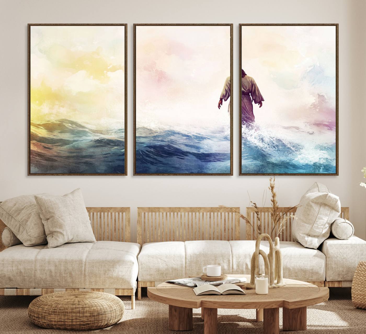 60356-MGV-CV-36X24-Watercolor Jesus Walking on Water Canvas Print, Christian Wall Art, Jesus Christ Walking