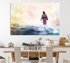 Watercolor Jesus Walking on Water Canvas Print, Christian Wall Art, Jesus Christ Walking