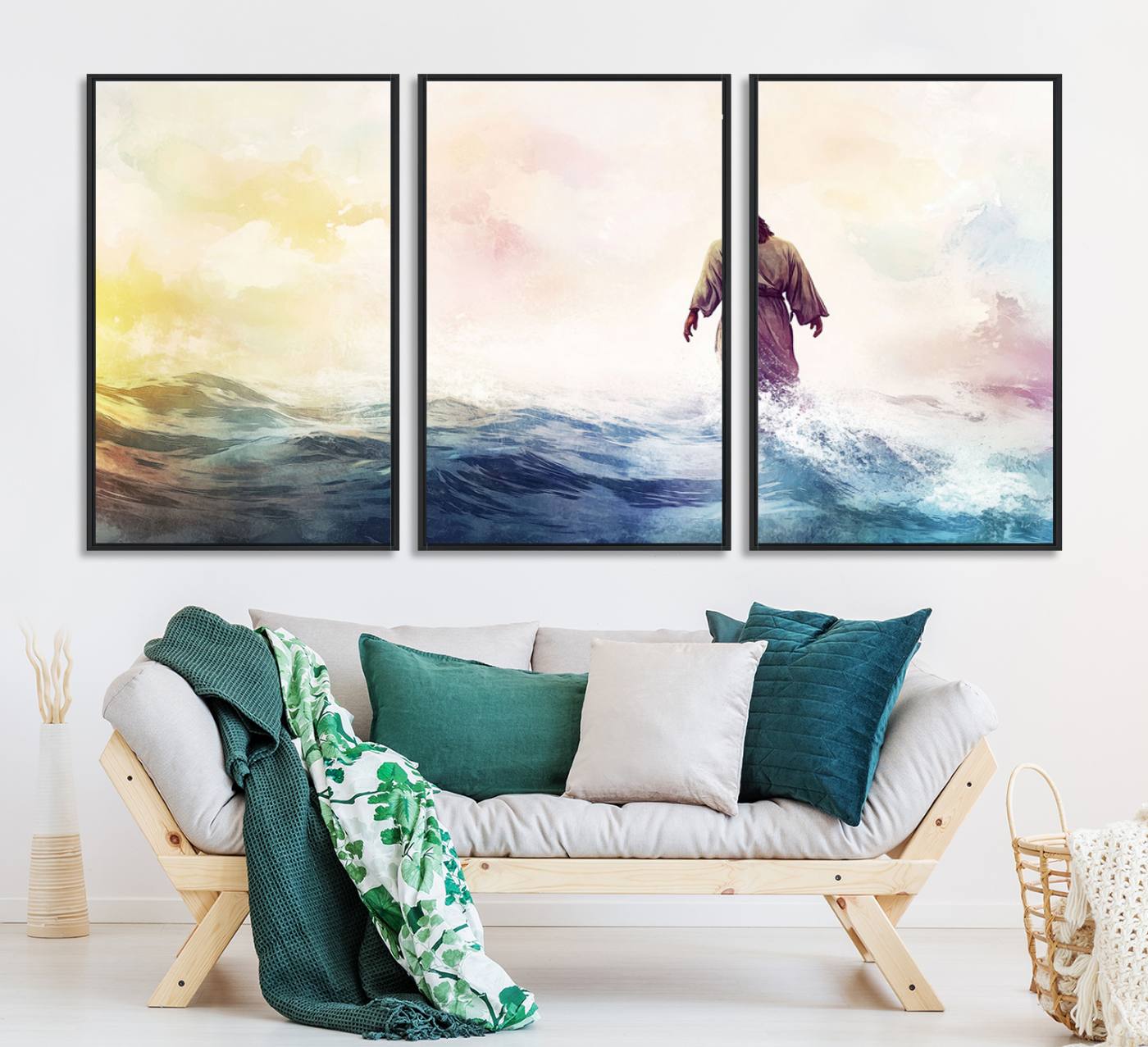 60356-MGV-CV-36X24-Watercolor Jesus Walking on Water Canvas Print, Christian Wall Art, Jesus Christ Walking