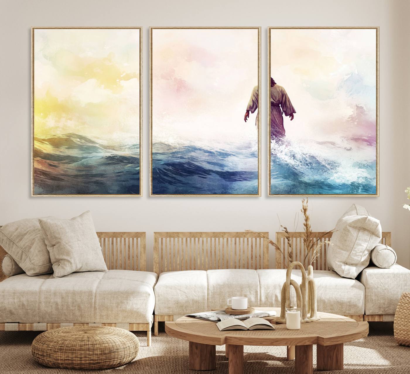 60356-MGV-CV-36X24-Watercolor Jesus Walking on Water Canvas Print, Christian Wall Art, Jesus Christ Walking
