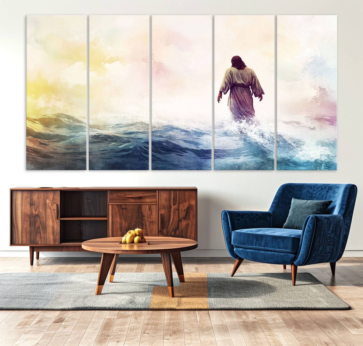 60356-MGV-CV-36X24-Watercolor Jesus Walking on Water Canvas Print, Christian Wall Art, Jesus Christ Walking