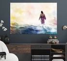 Watercolor Jesus Walking on Water Canvas Print, Christian Wall Art, Jesus Christ Walking