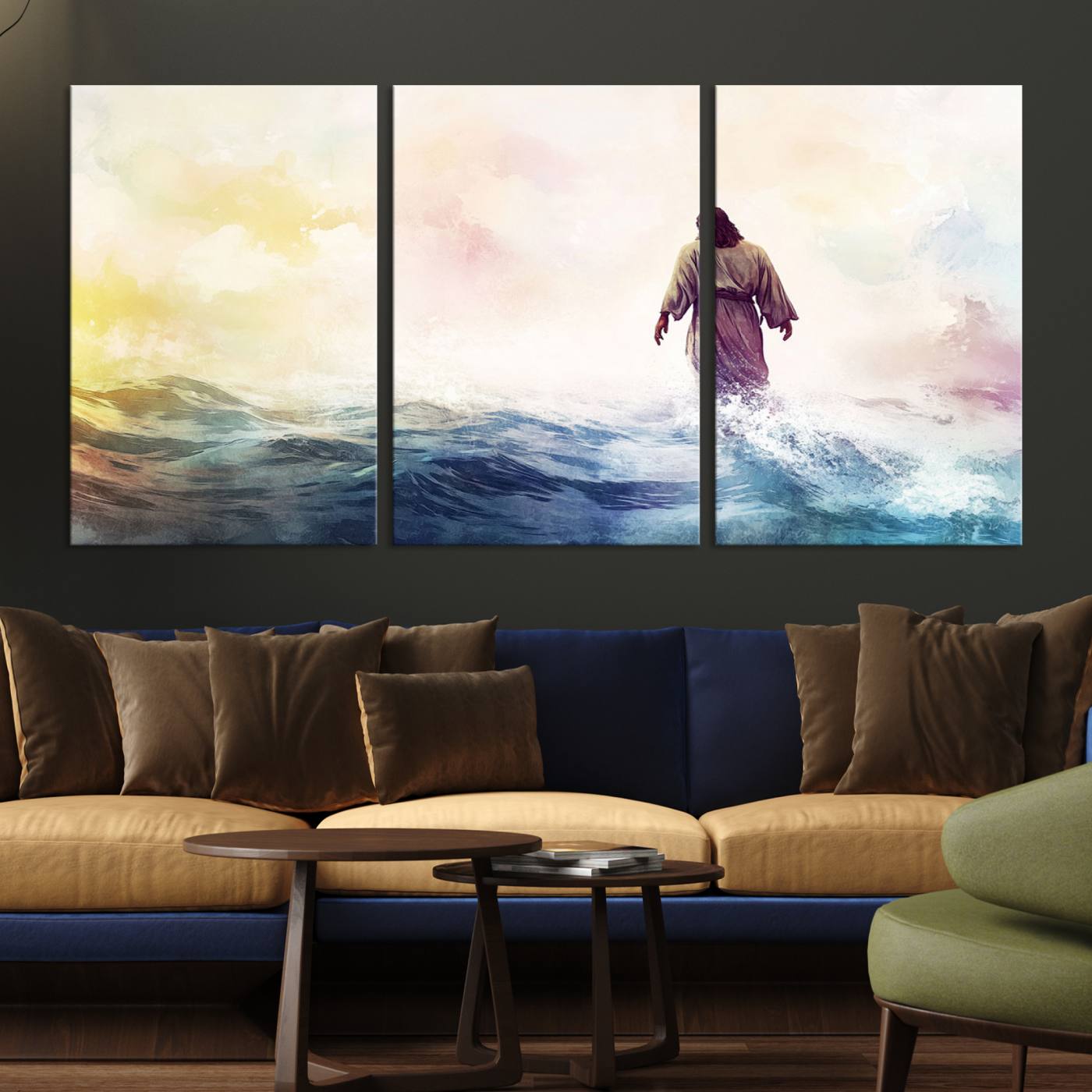 60356-MGV-CV-36X24-Watercolor Jesus Walking on Water Canvas Print, Christian Wall Art, Jesus Christ Walking
