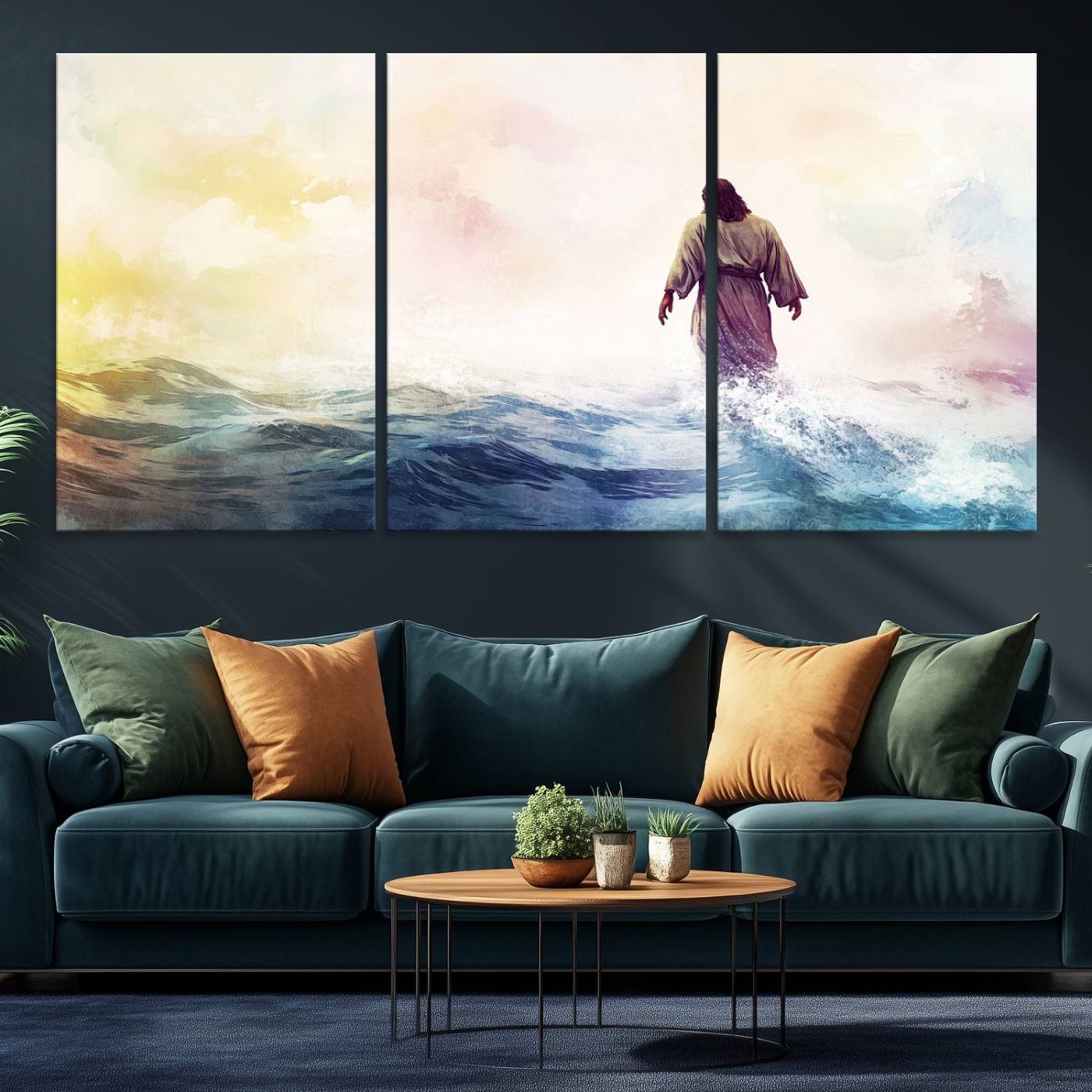 60356-MGV-CV-36X24-Watercolor Jesus Walking on Water Canvas Print, Christian Wall Art, Jesus Christ Walking