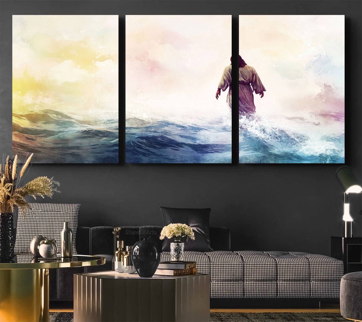60356-MGV-CV-36X24-Watercolor Jesus Walking on Water Canvas Print, Christian Wall Art, Jesus Christ Walking