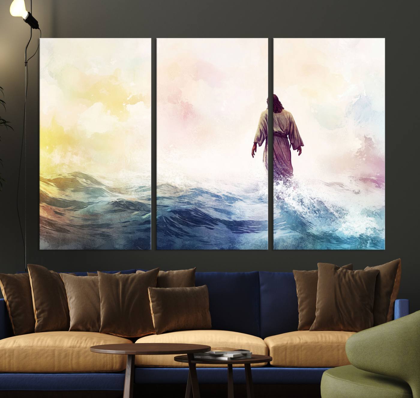 60356-MGV-CV-36X24-Watercolor Jesus Walking on Water Canvas Print, Christian Wall Art, Jesus Christ Walking