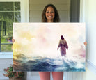 Watercolor Jesus Walking on Water Canvas Print, Christian Wall Art, Jesus Christ Walking