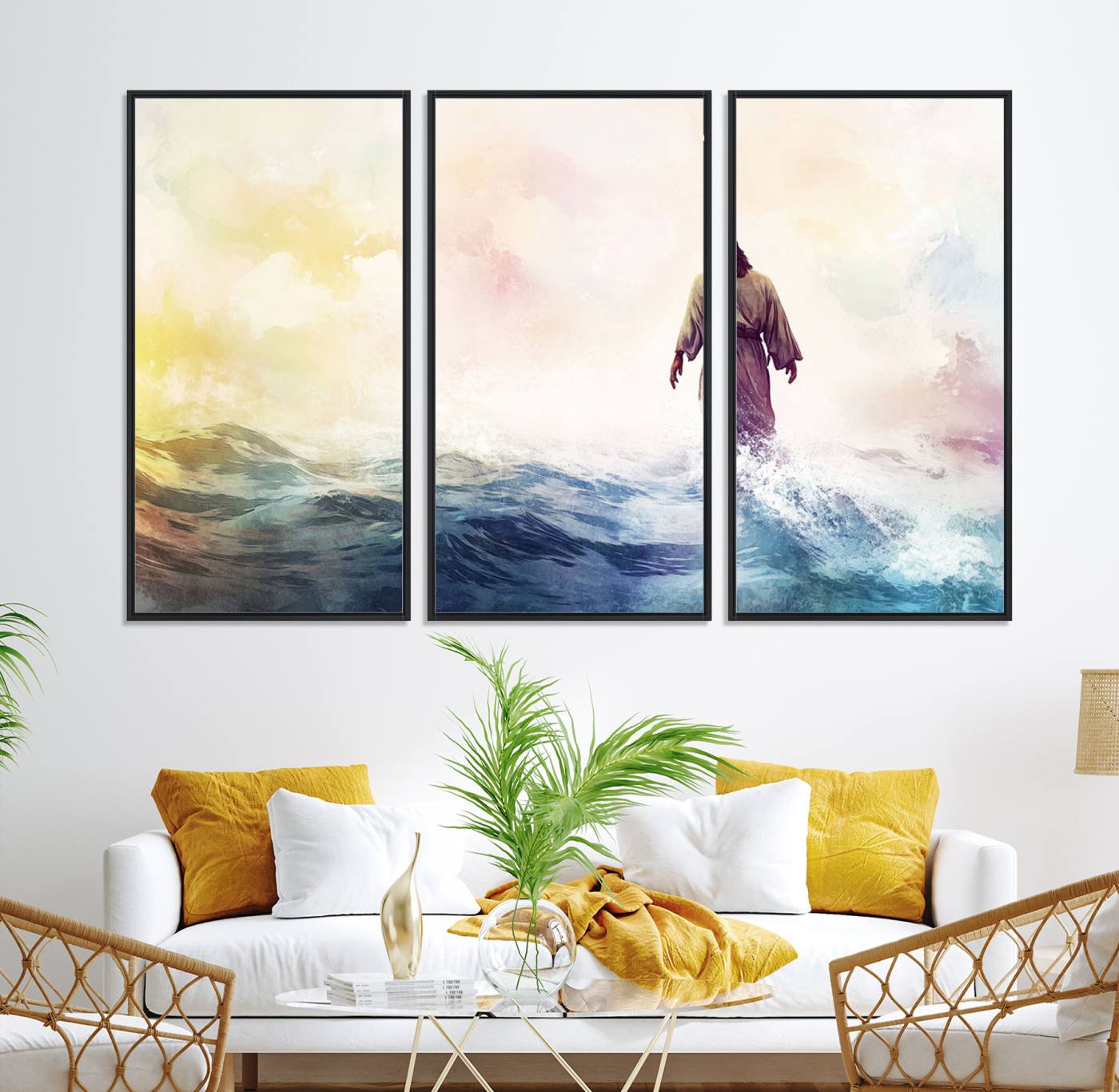 60356-MGV-CV-36X24-Watercolor Jesus Walking on Water Canvas Print, Christian Wall Art, Jesus Christ Walking