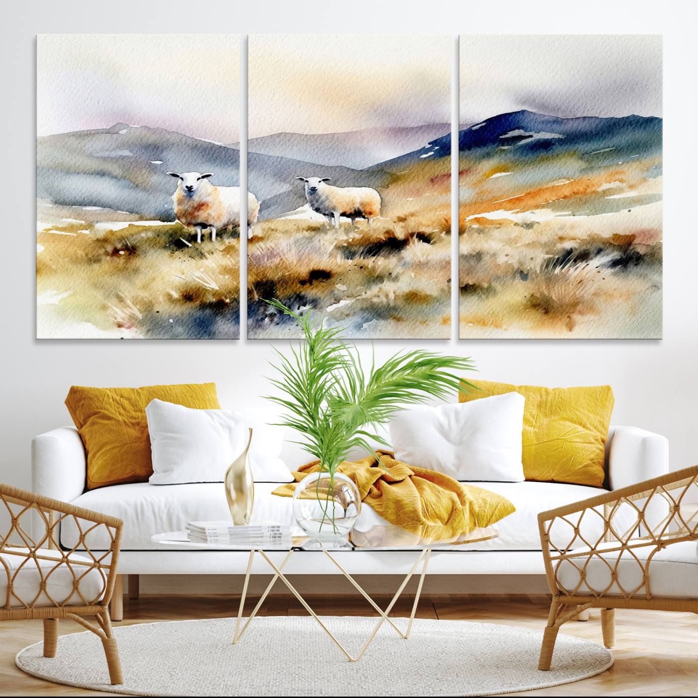 58145-MGV-CV-36X24-Watercolor Sheep for Farmhouse Decor Wall Art Canvas Print, Mountain Wall Art Print