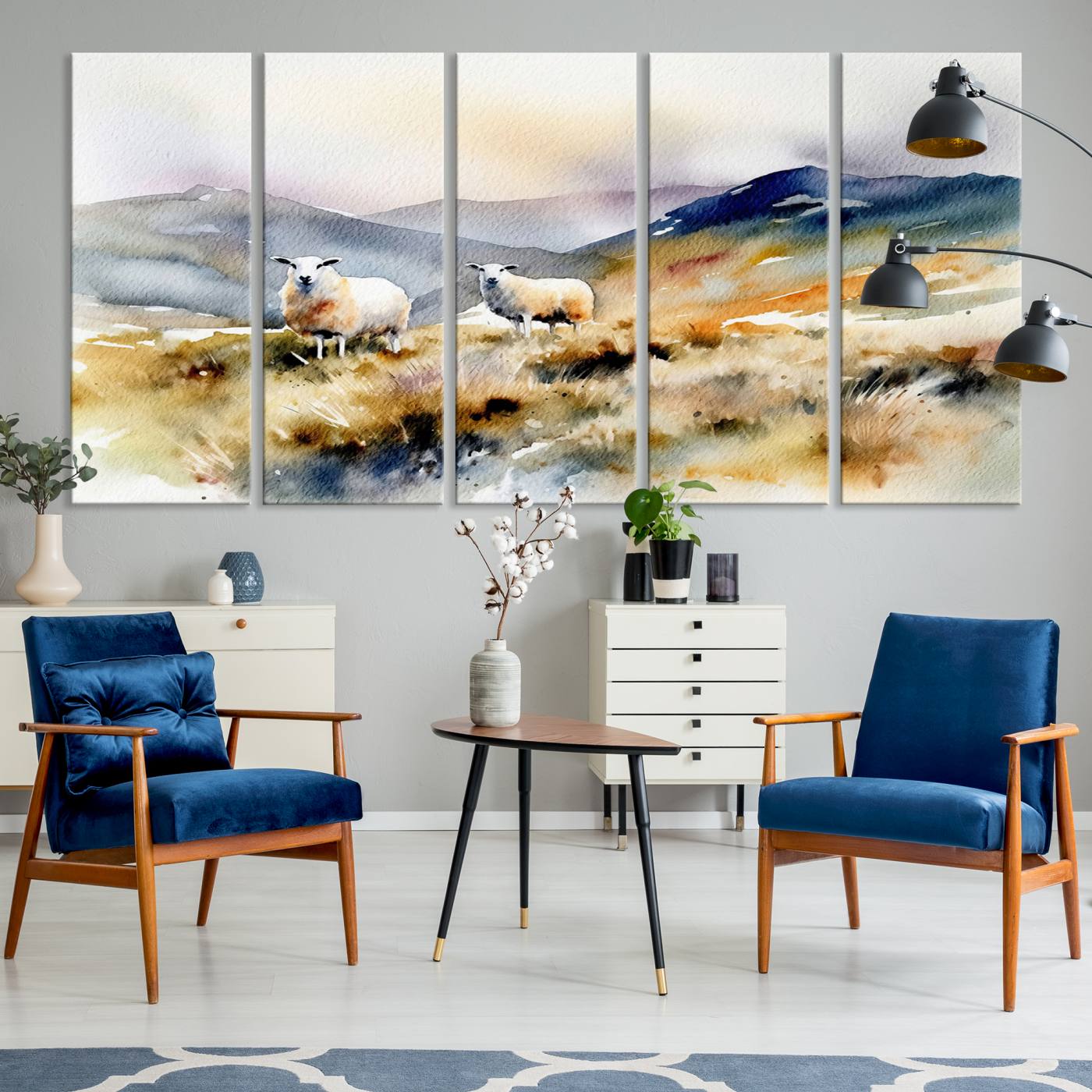 58145-MGV-CV-36X24-Watercolor Sheep for Farmhouse Decor Wall Art Canvas Print, Mountain Wall Art Print