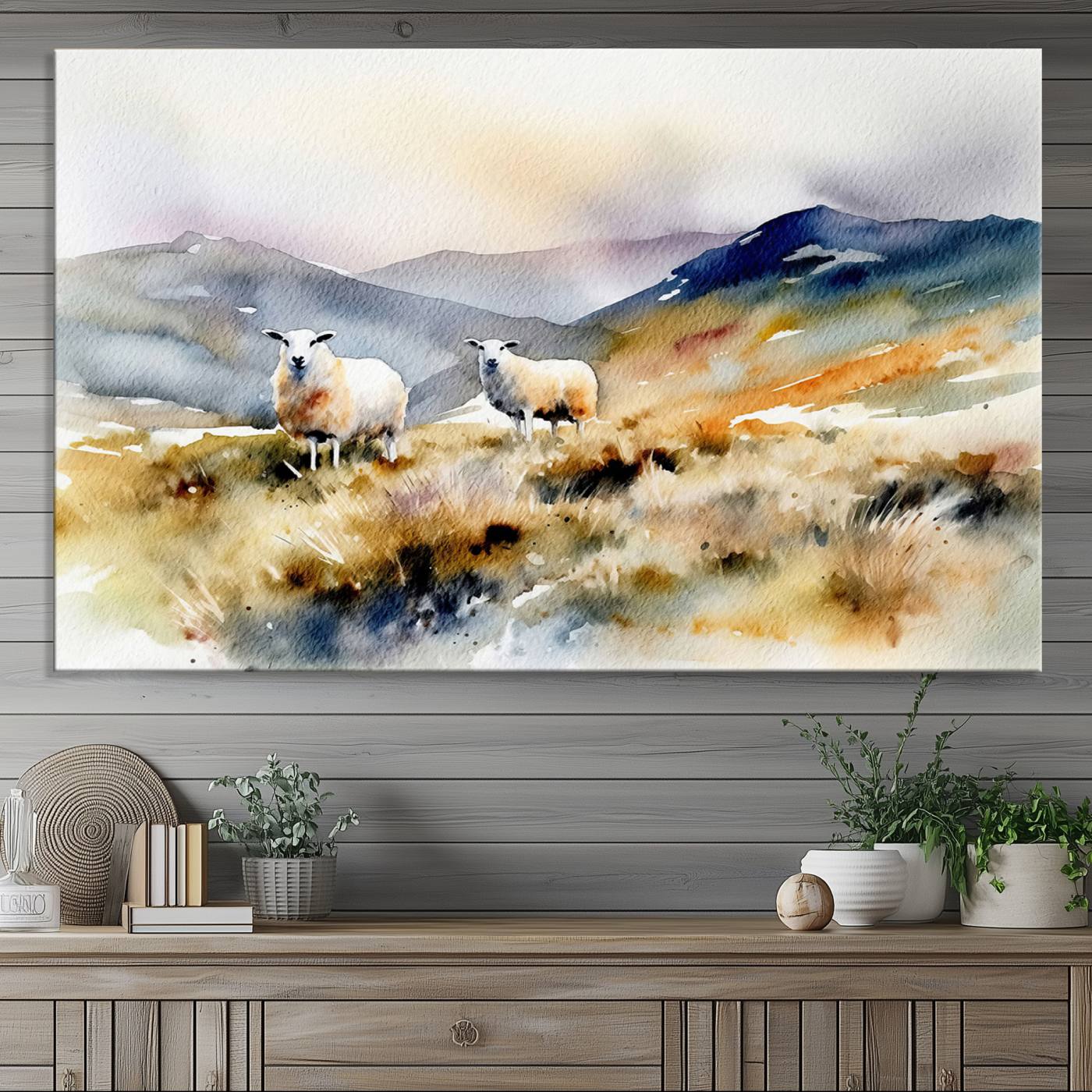 58145-MGV-CV-36X24-Watercolor Sheep for Farmhouse Decor Wall Art Canvas Print, Mountain Wall Art Print