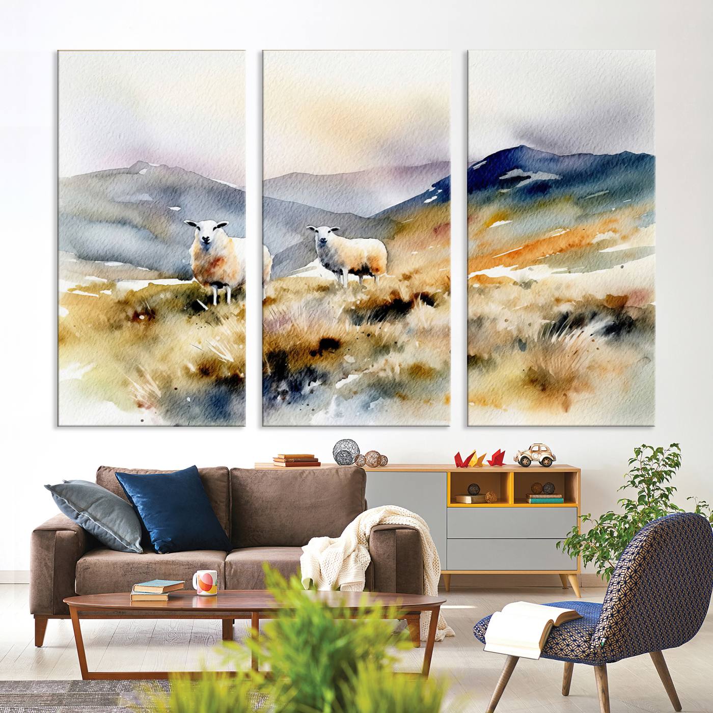 58145-MGV-CV-36X24-Watercolor Sheep for Farmhouse Decor Wall Art Canvas Print, Mountain Wall Art Print