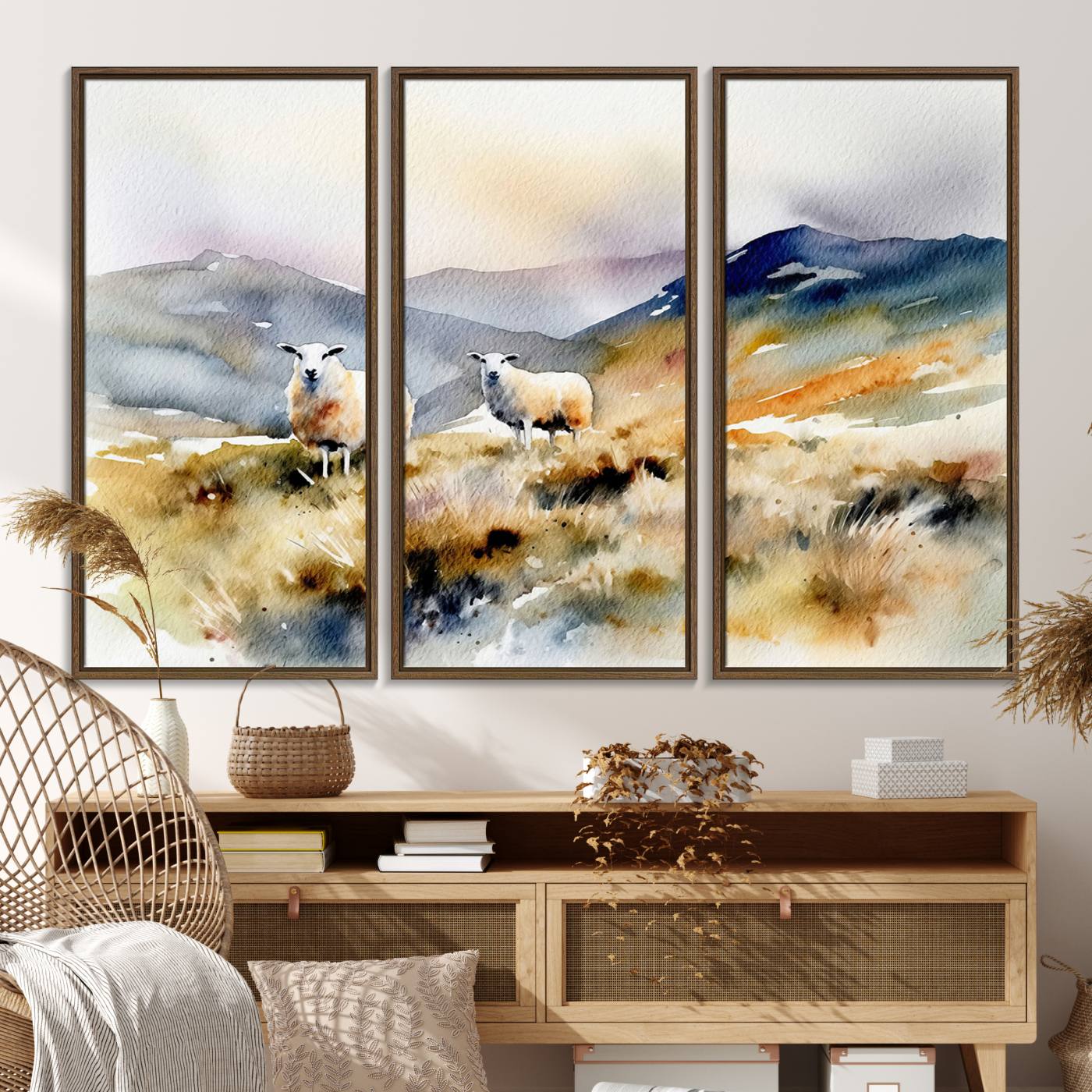 58145-MGV-FC-48X32-3P_Walnut-Watercolor Sheep for Farmhouse Decor Wall Art Canvas Print, Mountain Wall Art Print