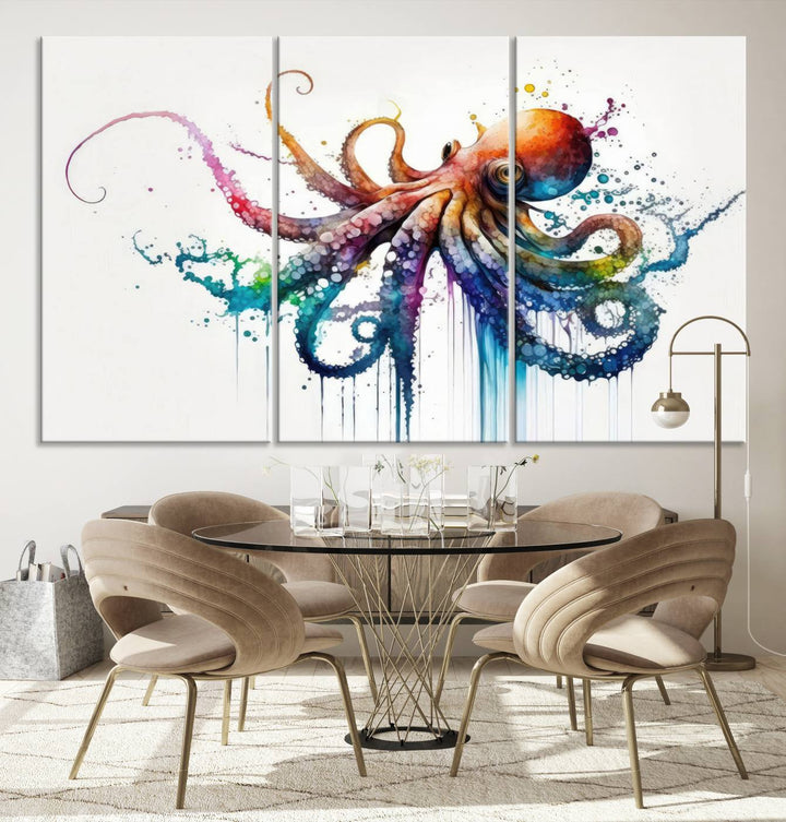Watercolor Vibrant Octopus Wall Art Canvas Print | Abstract Sea Life Art | Colorful Marine Creature Decor | Ready to Hang