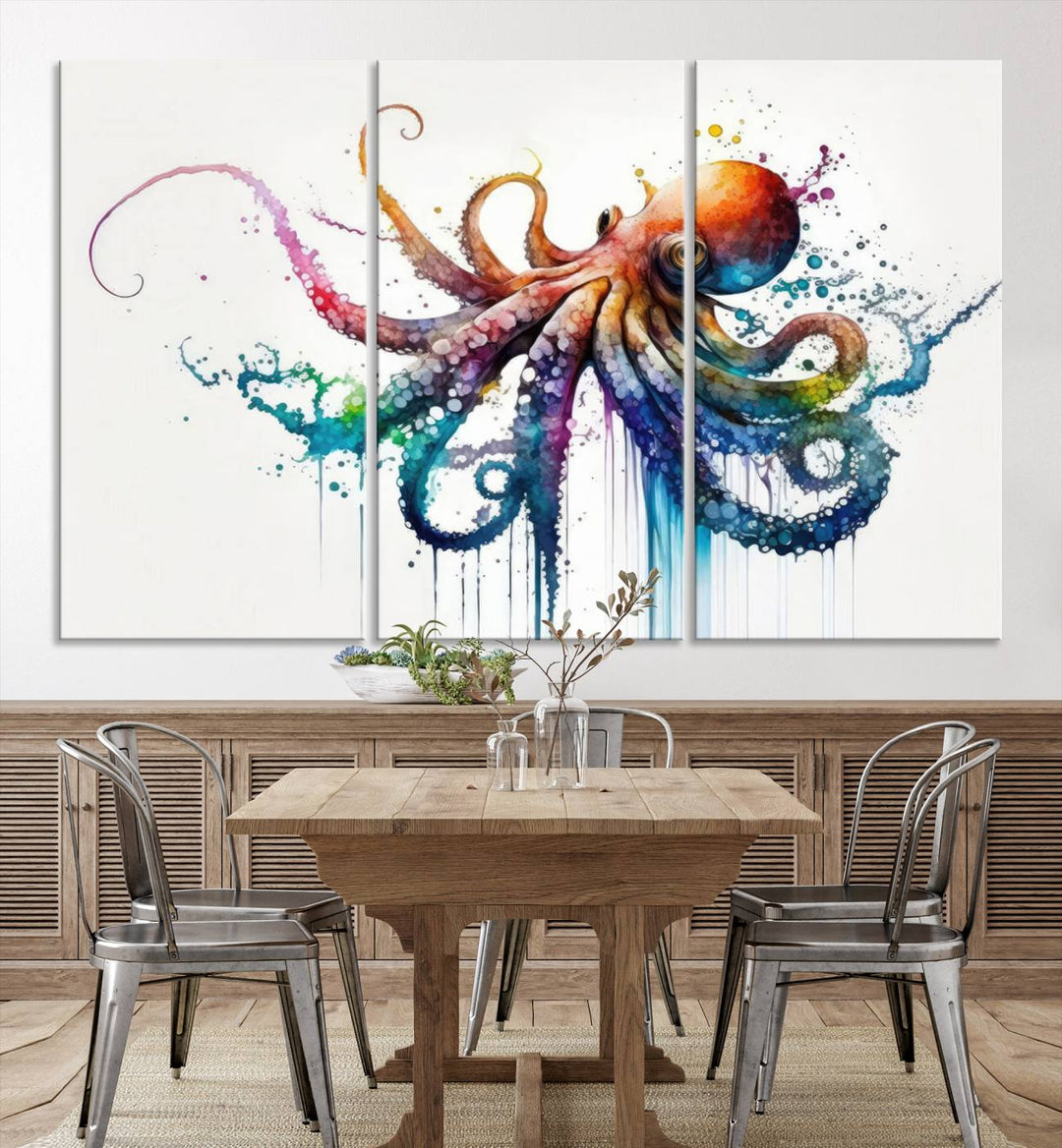 Watercolor Vibrant Octopus Wall Art Canvas Print | Abstract Sea Life Art | Colorful Marine Creature Decor | Ready to Hang