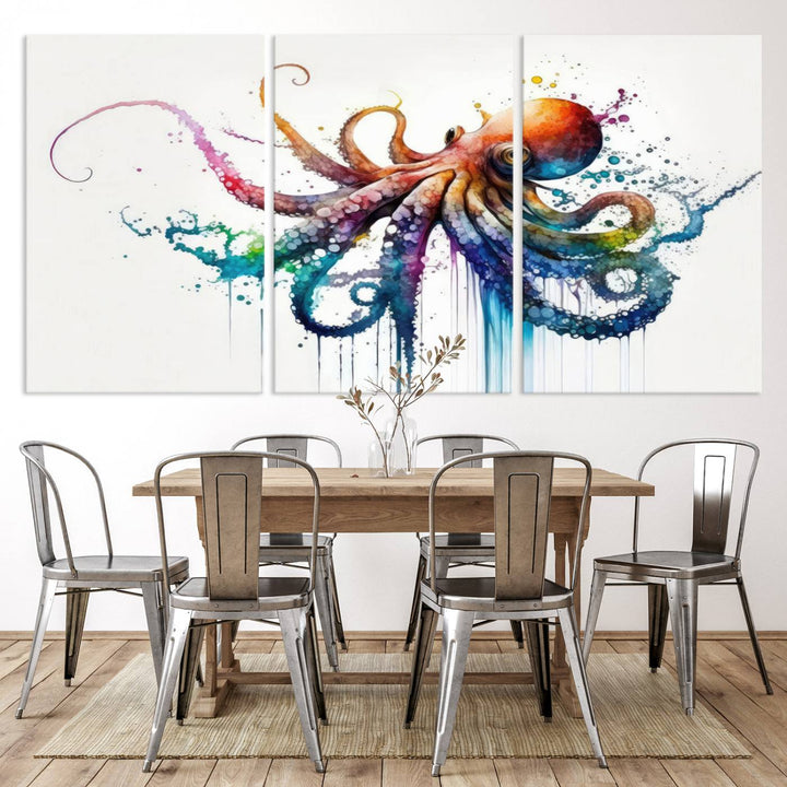 Watercolor Vibrant Octopus Wall Art Canvas Print | Abstract Sea Life Art | Colorful Marine Creature Decor | Ready to Hang