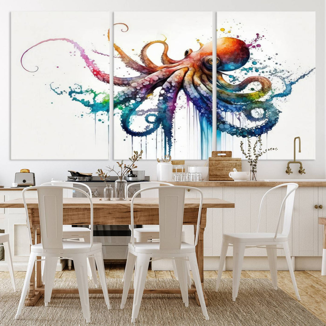 19374-MGV-CV-36X24-Watercolor Vibrant Octopus Wall Art Canvas Print | Abstract Sea Life Art | Colorful Marine Creature Decor | Ready to Hang