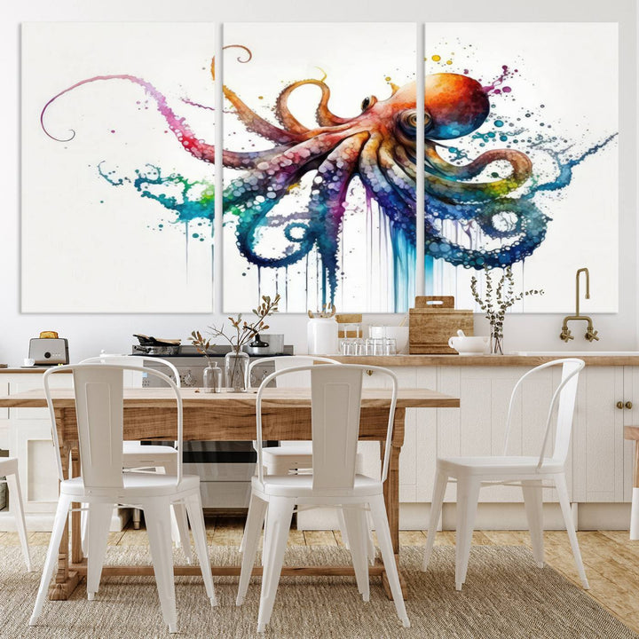19374-MGV-CV-36X24-Watercolor Vibrant Octopus Wall Art Canvas Print | Abstract Sea Life Art | Colorful Marine Creature Decor | Ready to Hang