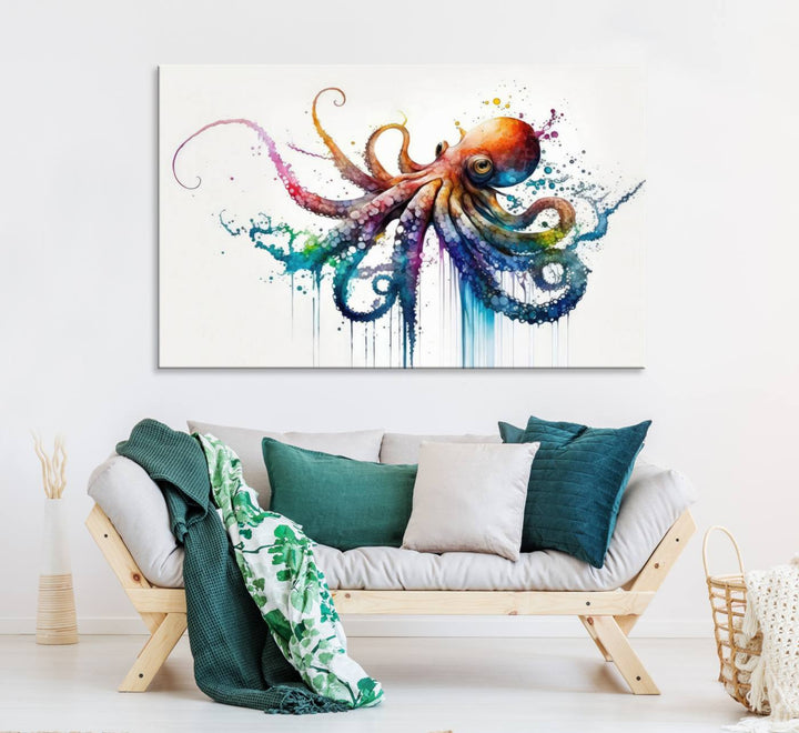 Watercolor Vibrant Octopus Wall Art Canvas Print | Abstract Sea Life Art | Colorful Marine Creature Decor | Ready to Hang