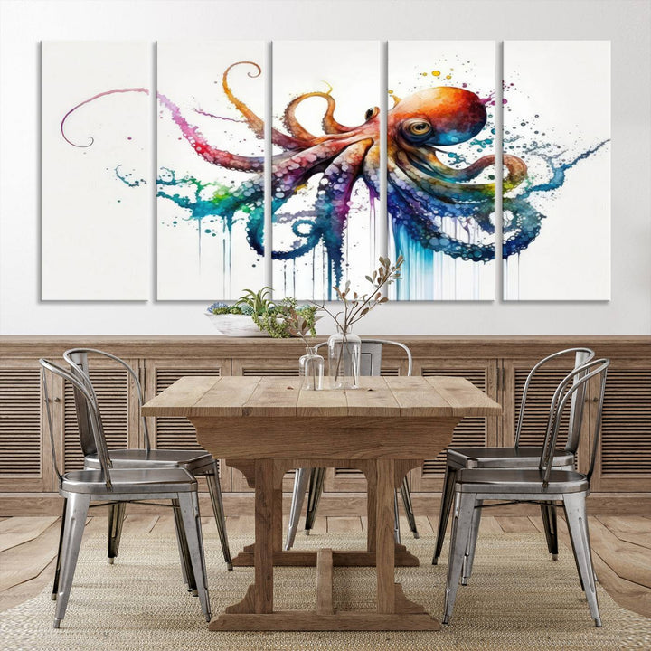 19374-MGV-CV-36X24-Watercolor Vibrant Octopus Wall Art Canvas Print | Abstract Sea Life Art | Colorful Marine Creature Decor | Ready to Hang