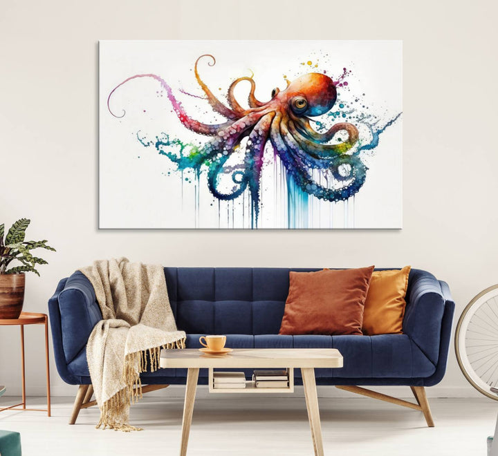 Watercolor Vibrant Octopus Wall Art Canvas Print | Abstract Sea Life Art | Colorful Marine Creature Decor | Ready to Hang