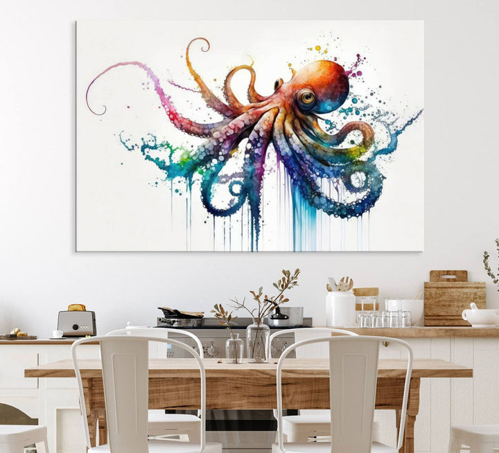 Watercolor Vibrant Octopus Wall Art Canvas Print | Abstract Sea Life Art | Colorful Marine Creature Decor | Ready to Hang