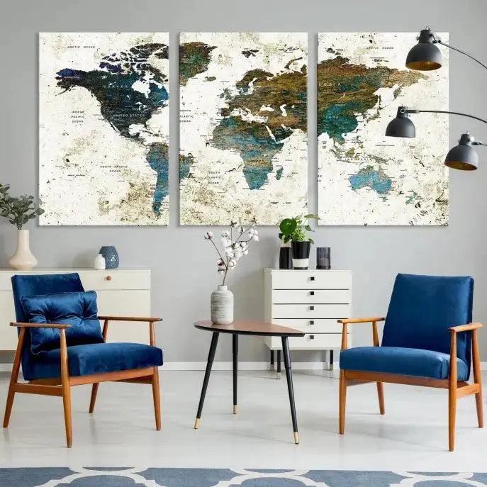 Watercolor Wall Art World Map Canvas Print