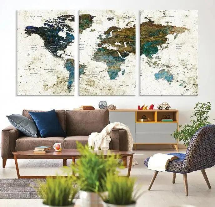 Watercolor Wall Art World Map Canvas Print