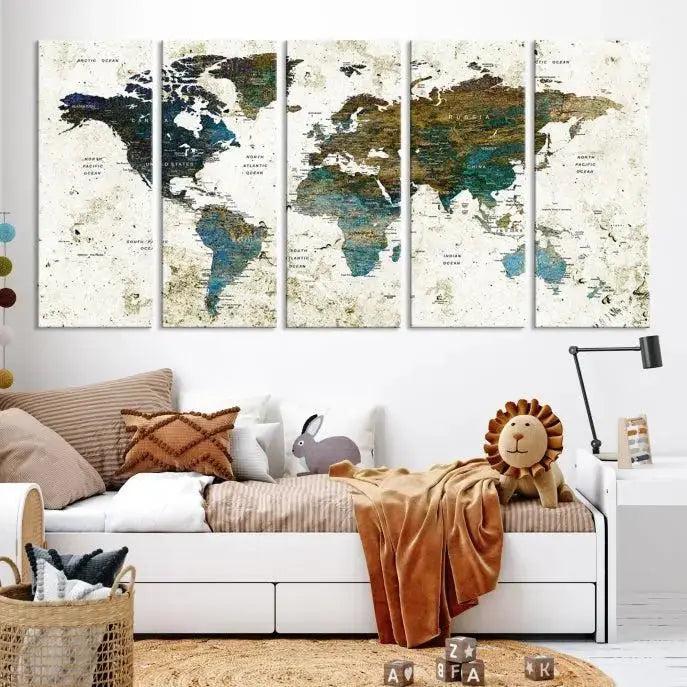 Watercolor Wall Art World Map Canvas Print