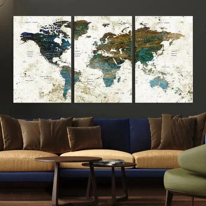 Watercolor Wall Art World Map Canvas Print