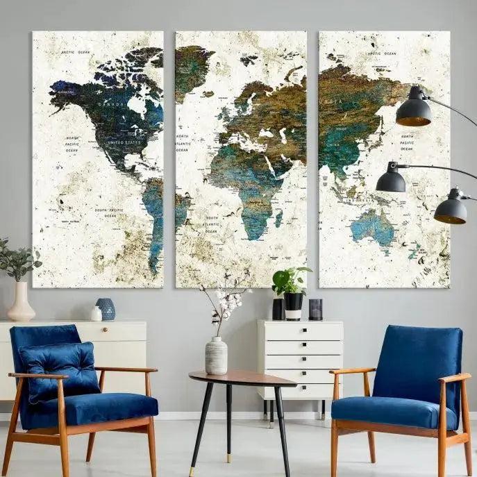 Watercolor Wall Art World Map Canvas Print