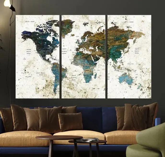 Watercolor Wall Art World Map Canvas Print