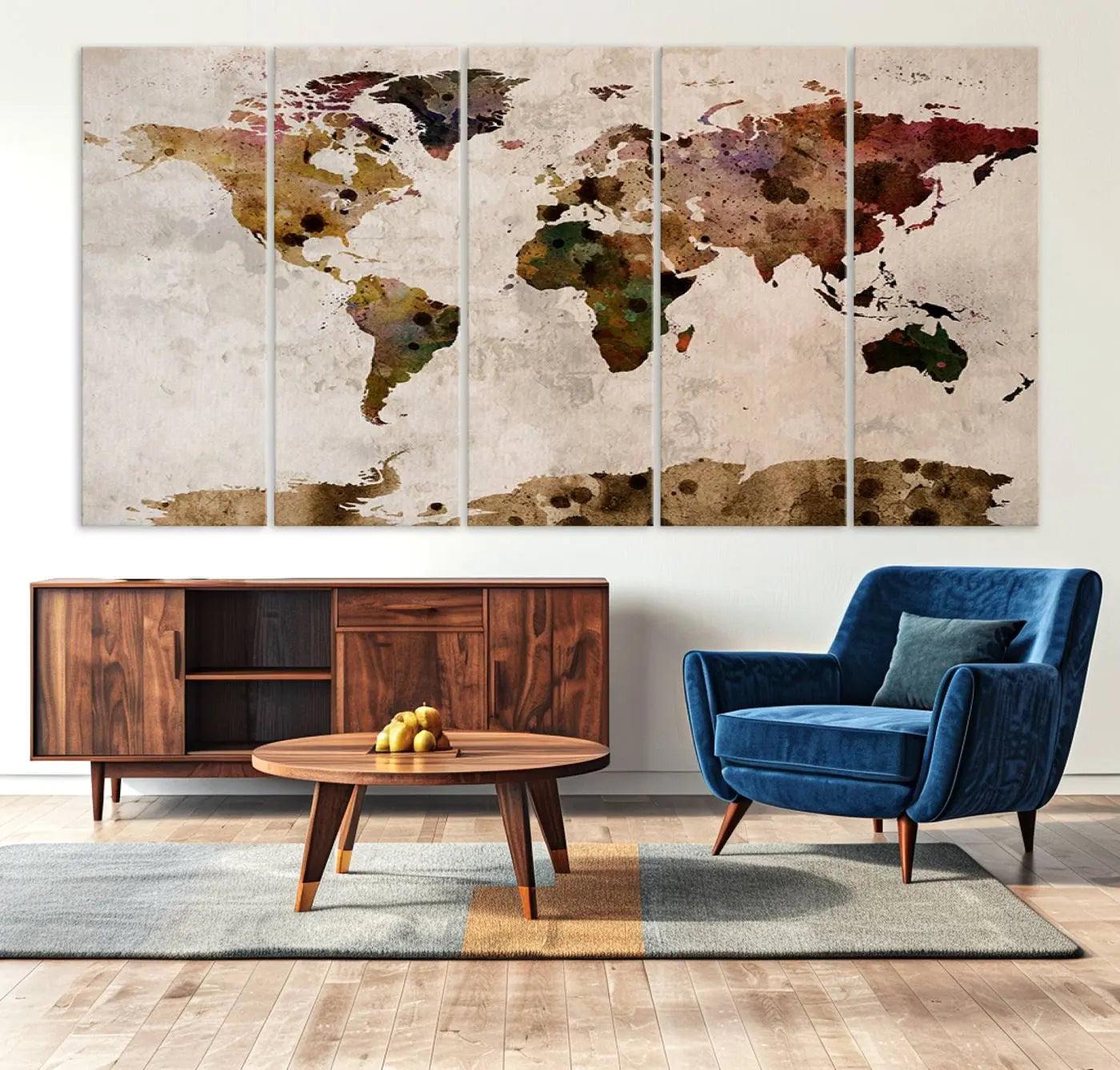 18684-MGV-CV-36X24-Push Pin World Map Canvas Print – Travel Tracker Wall Art for Couples, Perfect Anniversary Gift for Home or Office Decor