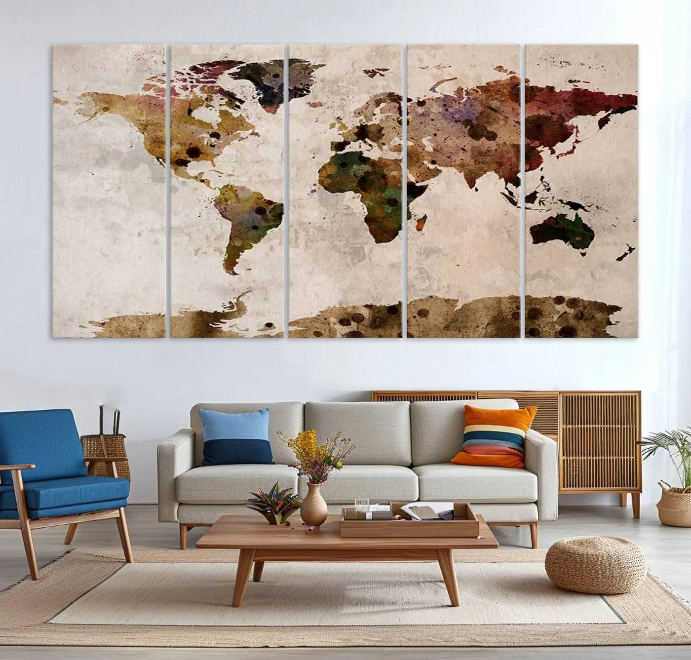 18684-MGV-CV-36X24-Push Pin World Map Canvas Print – Travel Tracker Wall Art for Couples, Perfect Anniversary Gift for Home or Office Decor