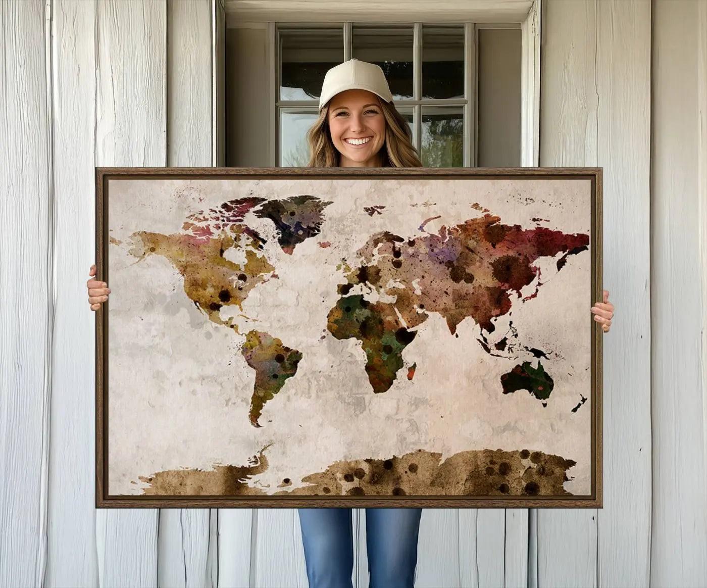 18684-MGV-CV-36X24-Push Pin World Map Canvas Print – Travel Tracker Wall Art for Couples, Perfect Anniversary Gift for Home or Office Decor