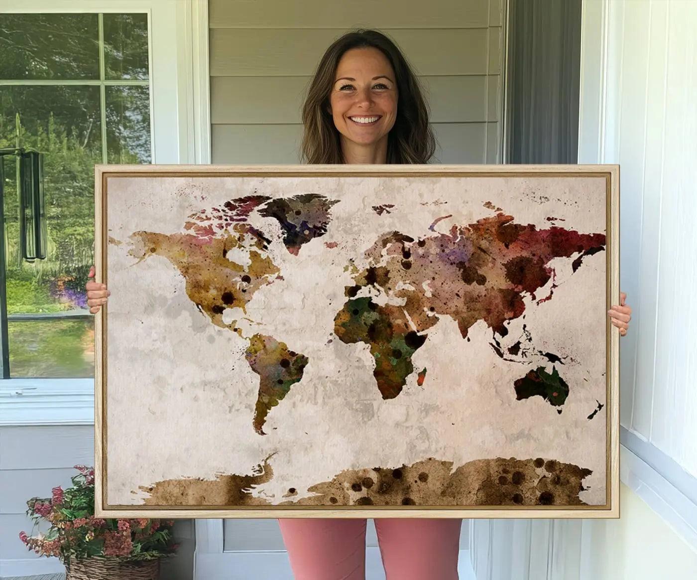 18684-MGV-CV-36X24-Push Pin World Map Canvas Print – Travel Tracker Wall Art for Couples, Perfect Anniversary Gift for Home or Office Decor