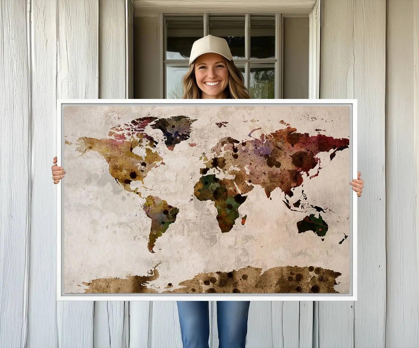 18684-MGV-CV-36X24-Push Pin World Map Canvas Print – Travel Tracker Wall Art for Couples, Perfect Anniversary Gift for Home or Office Decor