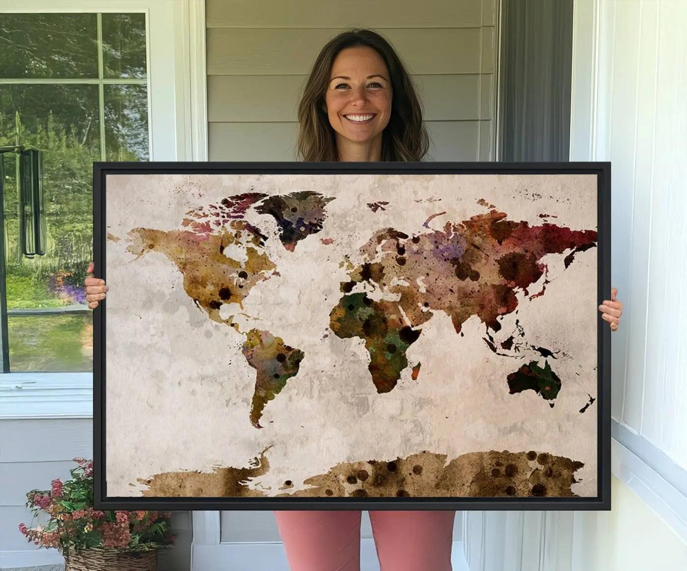 18684-MGV-CV-36X24-Push Pin World Map Canvas Print – Travel Tracker Wall Art for Couples, Perfect Anniversary Gift for Home or Office Decor